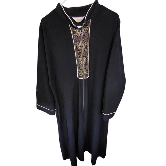 At HomeWear Sears Other - Vintage Sears At Homewear Womens Robe Black Gold Floral Lounger Zip Front